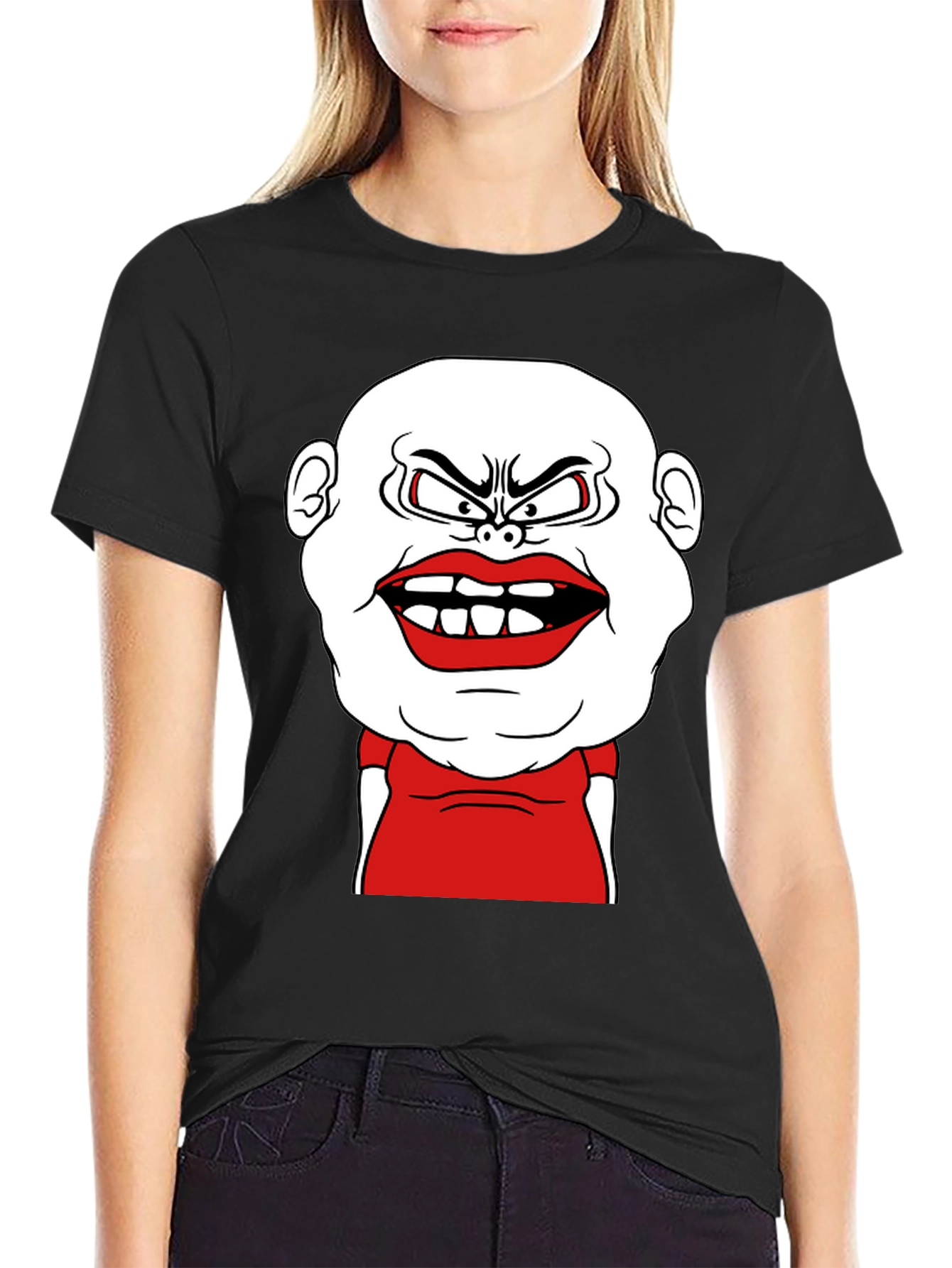 Cartoon Face Graphic Tee - Black