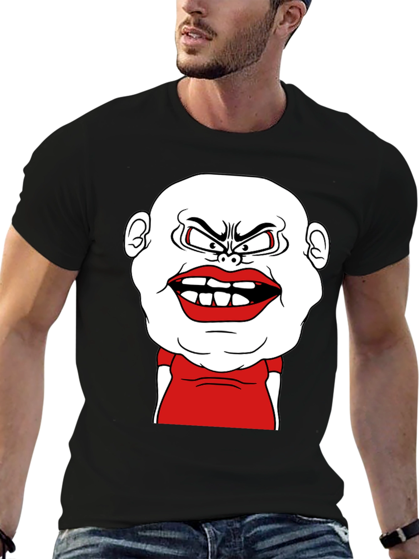 Cartoon Face Graphic Tee - Black