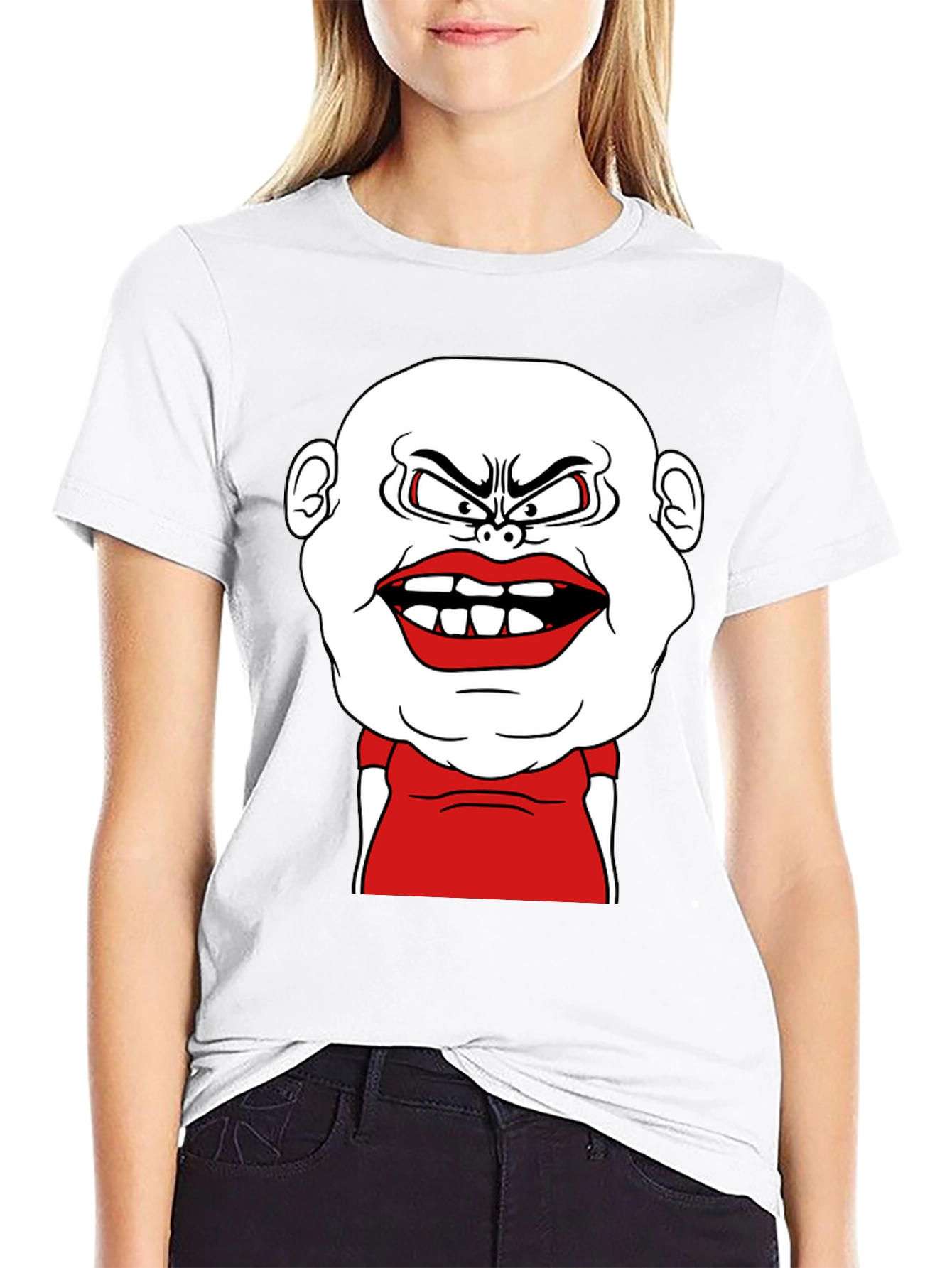 Cartoon Face Graphic Tee - Black