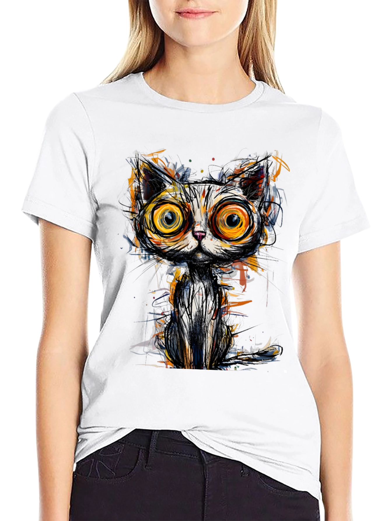 Abstract Cat Graphic Tee - Unique Art T-Shirt