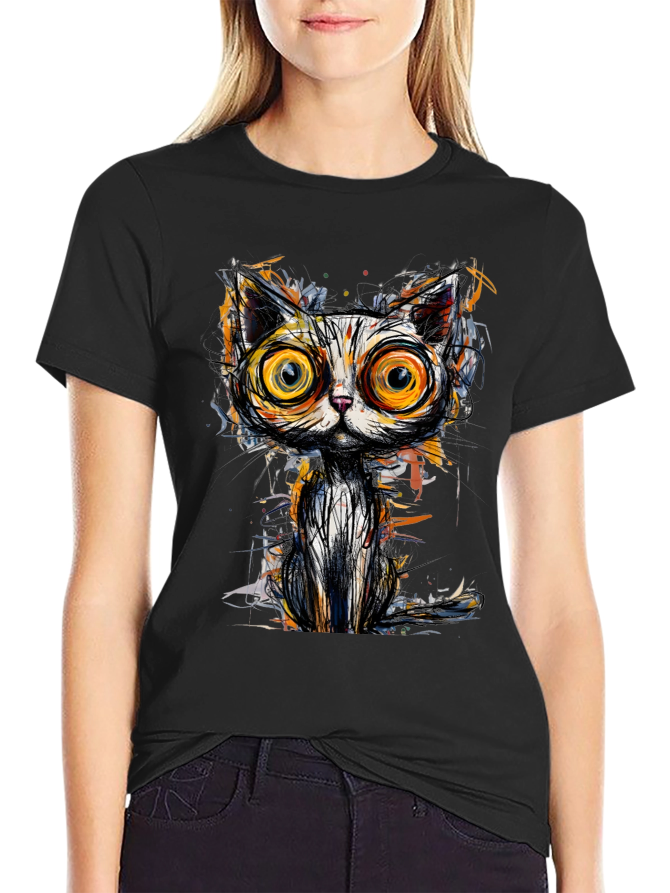 Abstract Cat Graphic Tee - Unique Art T-Shirt