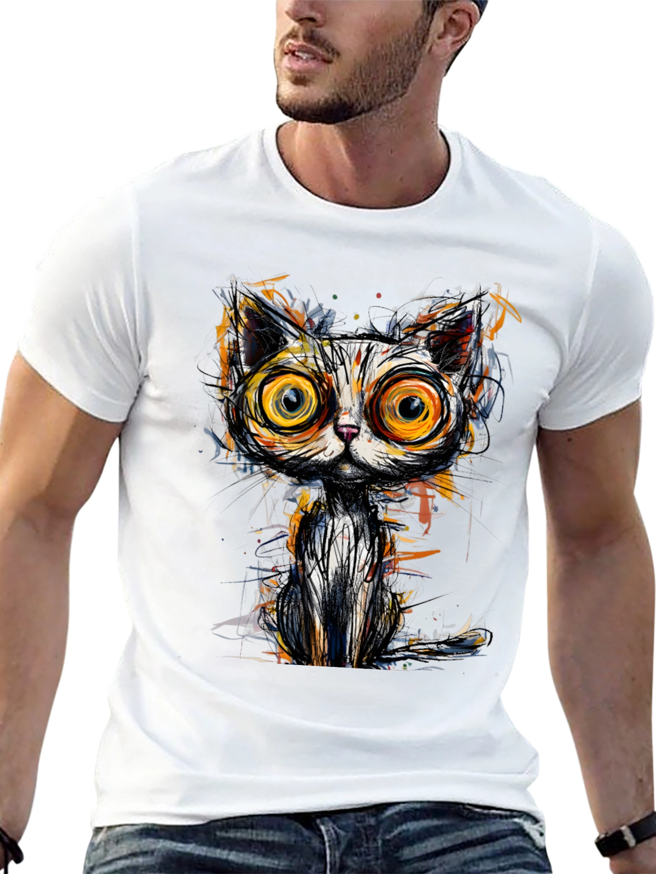 Abstract Cat Graphic Tee - Unique Art T-Shirt