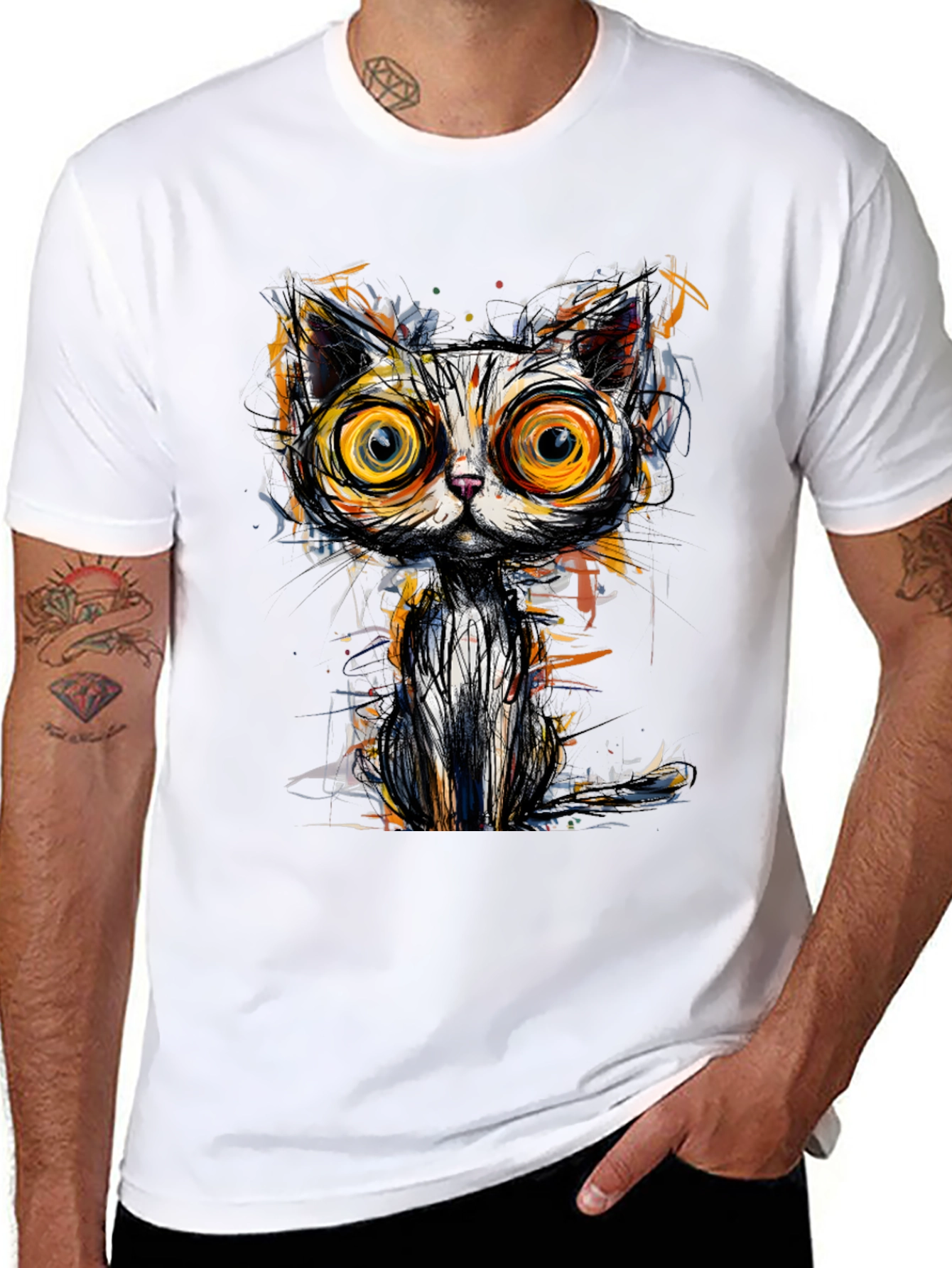 Abstract Cat Graphic Tee - Unique Art T-Shirt