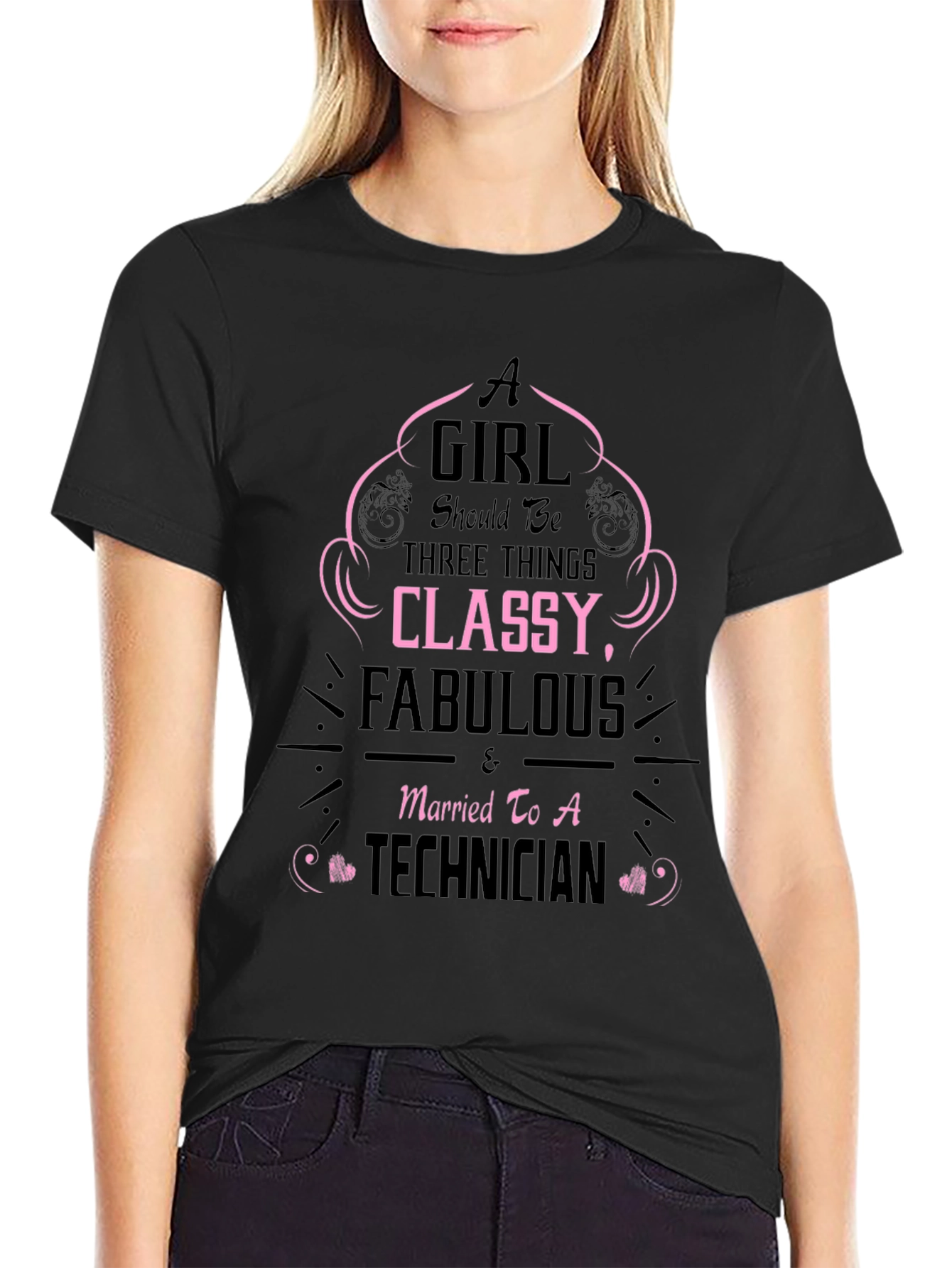 Classy Technician Wife Black T-Shirt