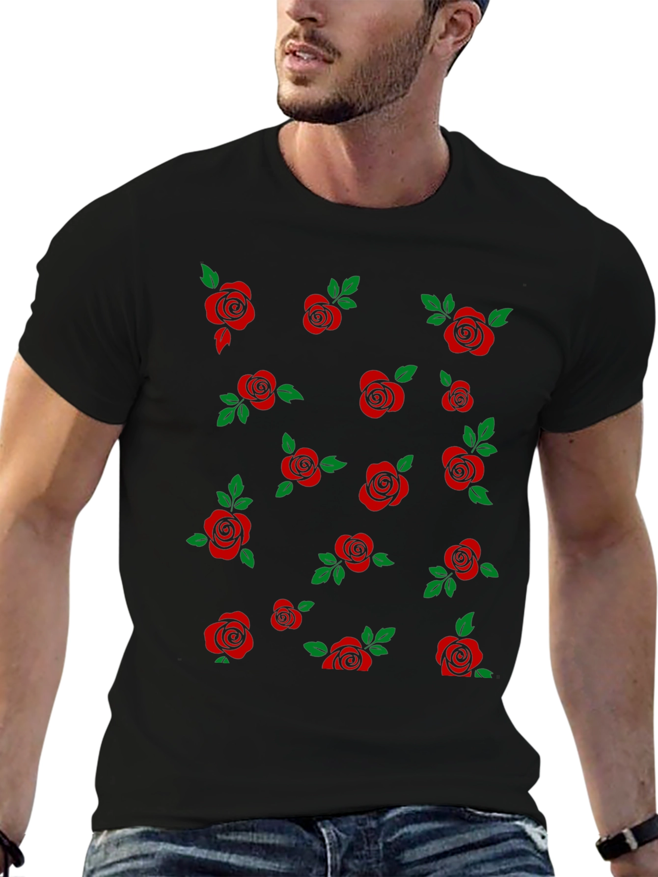 Rose Pattern T-Shirt - Stylish Floral Design