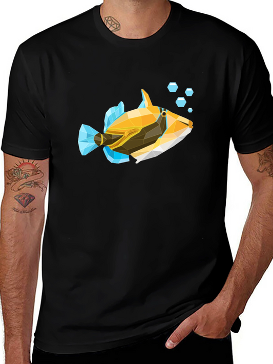 Geometric Fish Graphic Tee - Modern Black T-Shirt