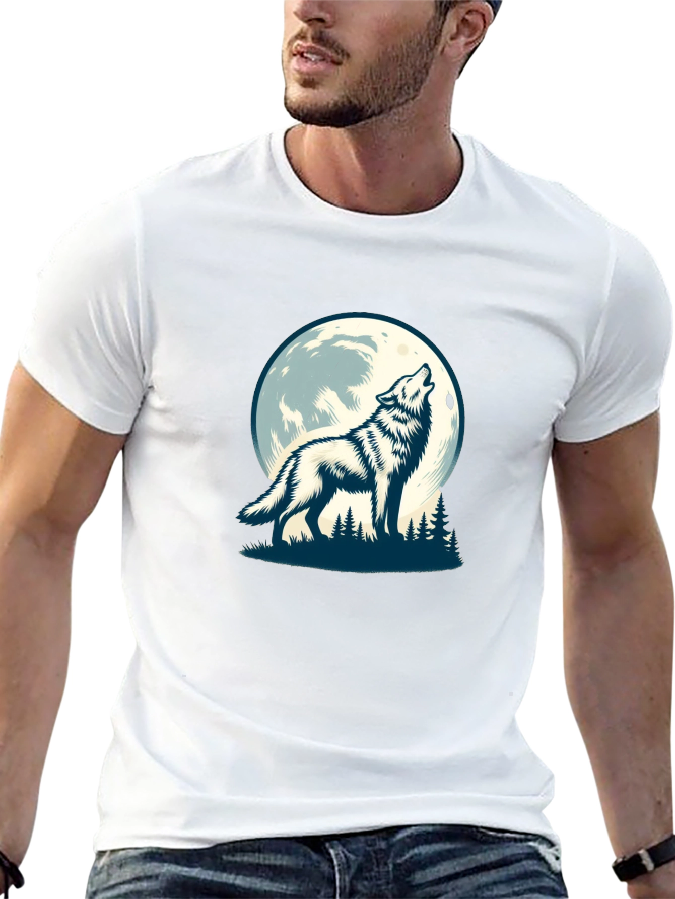 Wolf Moon Graphic Tee - Black Cotton Blend