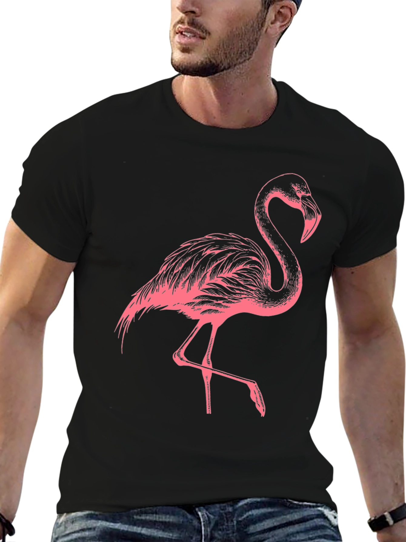 Pink Flamingo Graphic Black T-Shirt