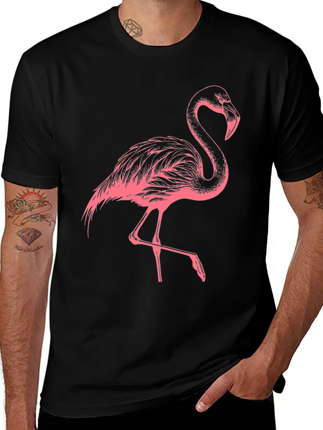 Pink Flamingo Graphic Black T-Shirt
