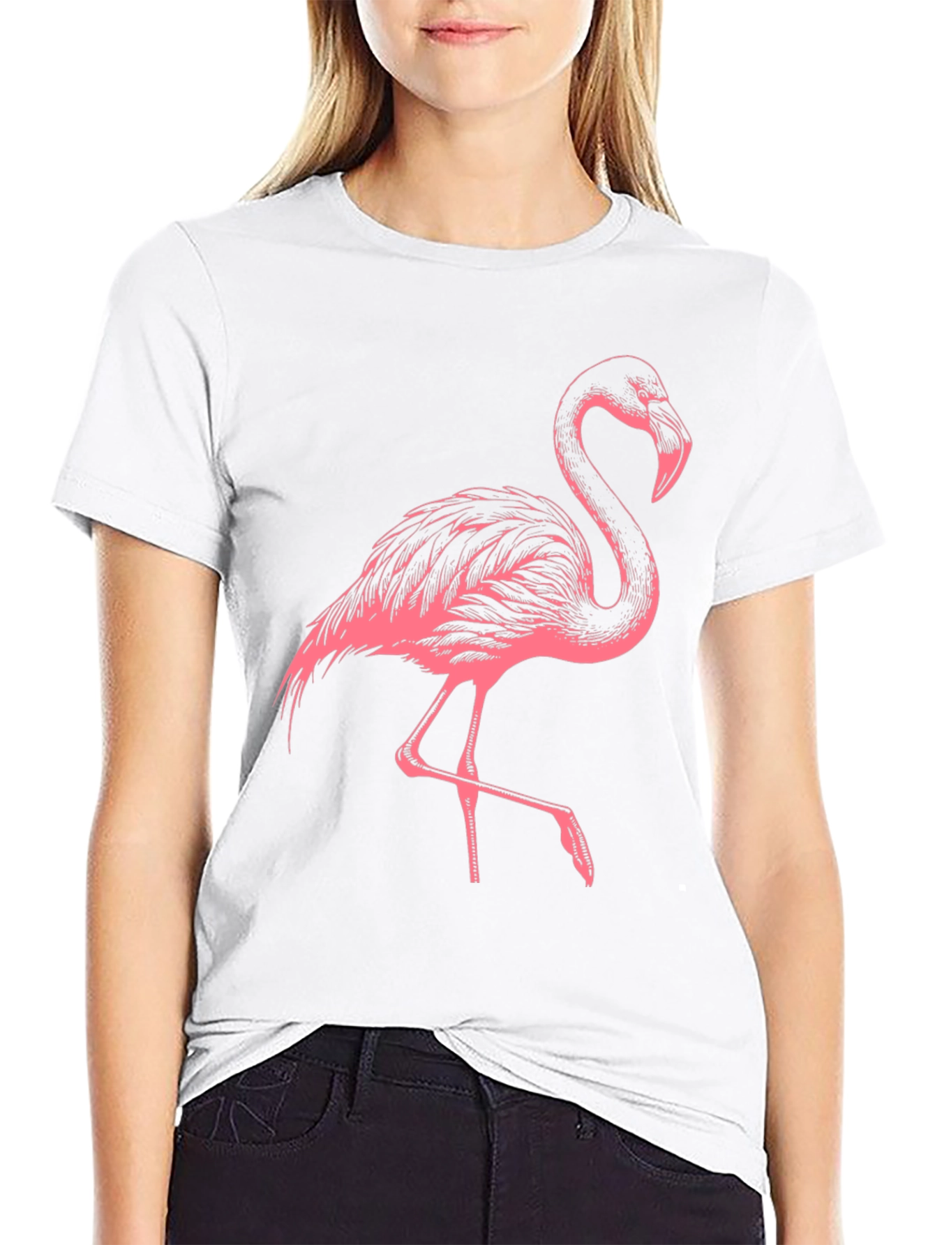 Pink Flamingo Graphic Black T-Shirt