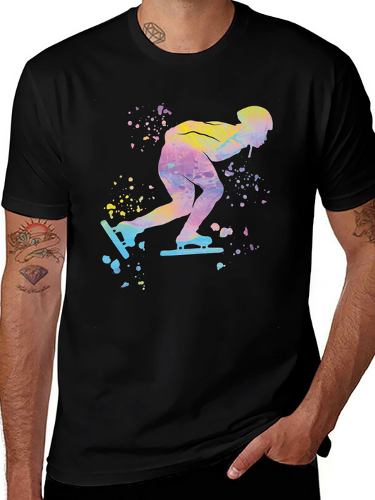 Watercolor Speed Skater Black T-Shirt