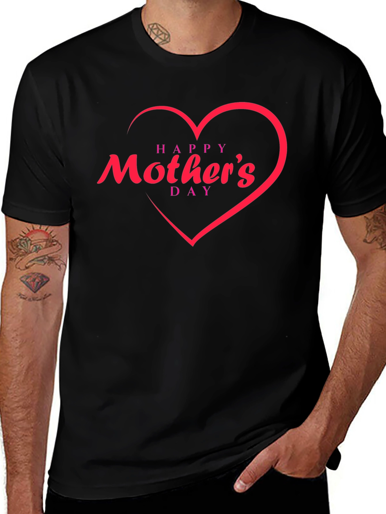 Happy Mothers Day Black T-Shirt with Heart Design