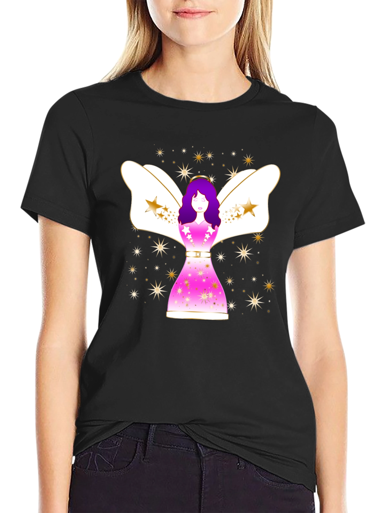 Angel Star Graphic Black T-Shirt