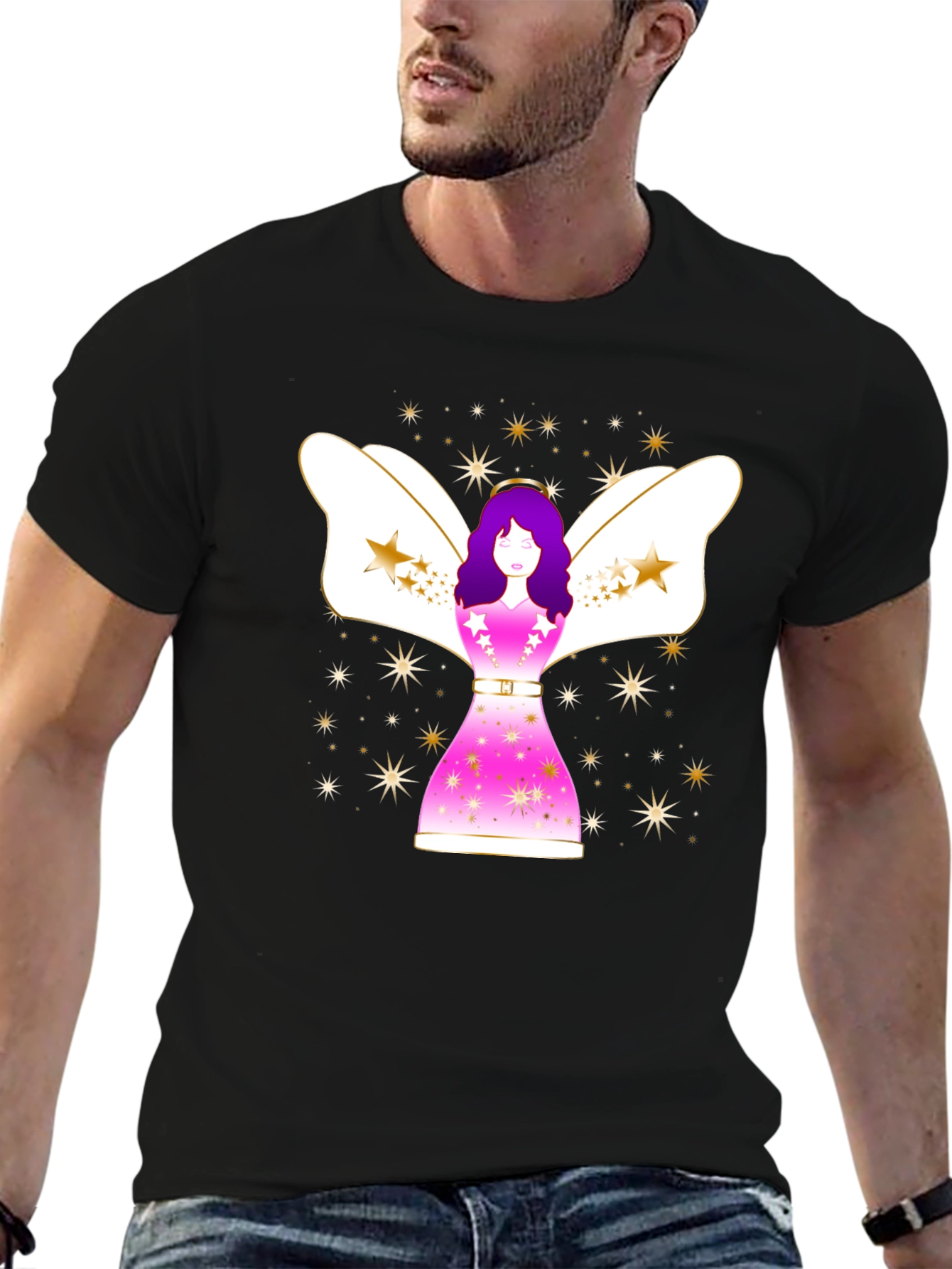Angel Star Graphic Black T-Shirt