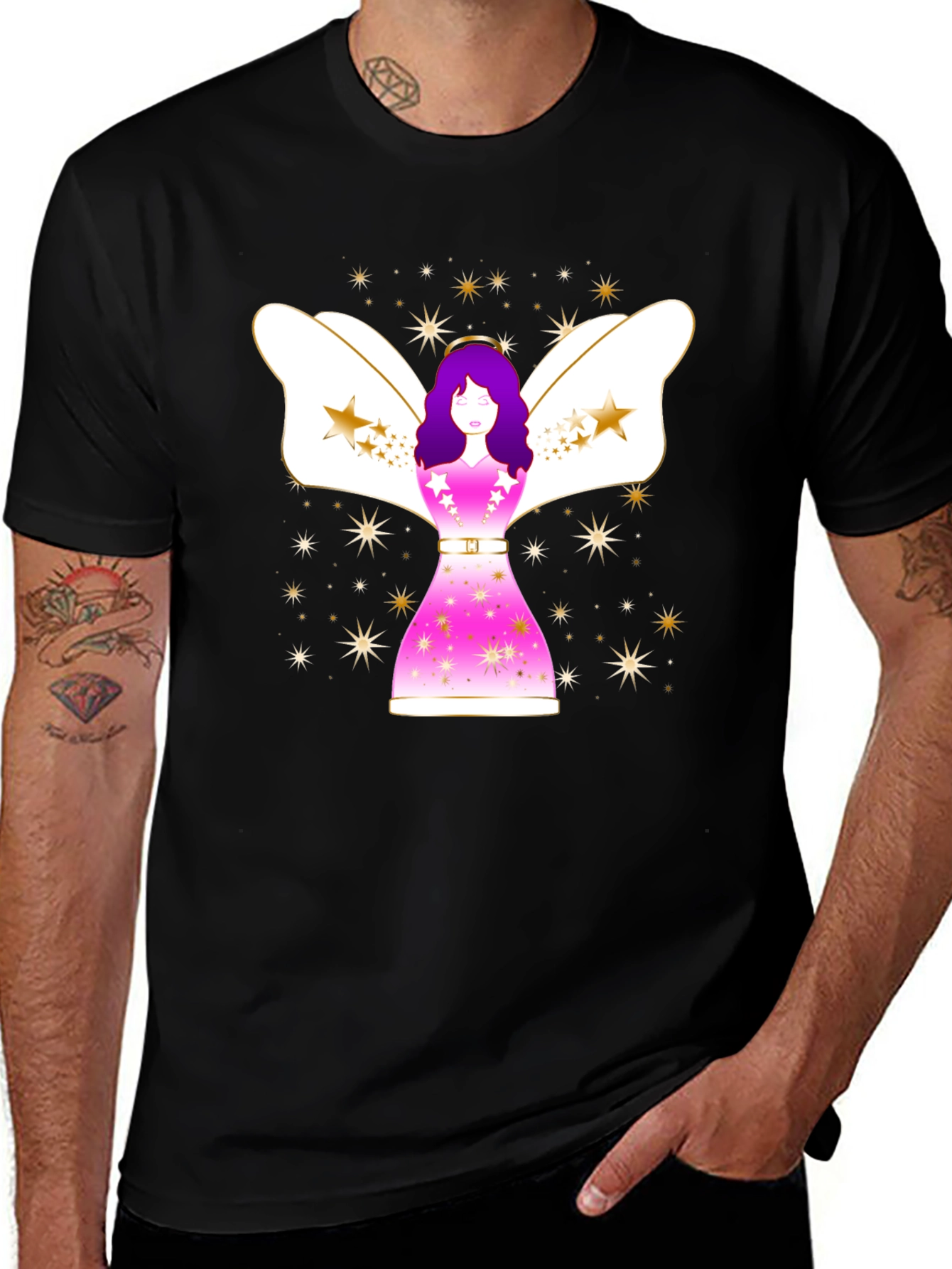 Angel Star Graphic Black T-Shirt