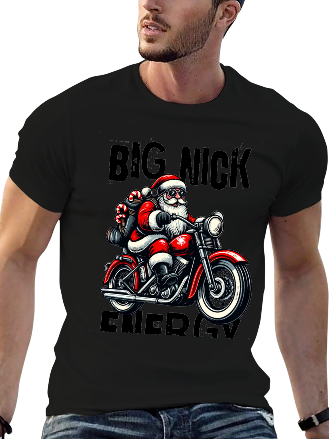 Big Nick Energy Santa Motorcycle T-Shirt