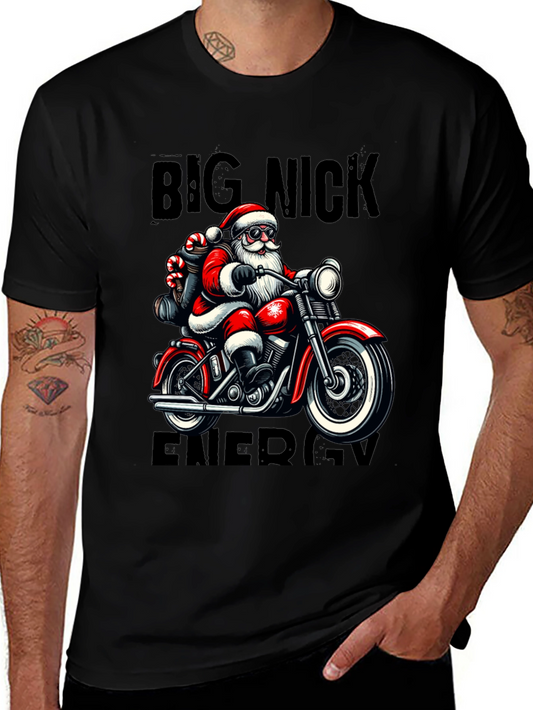 Big Nick Energy Santa Motorcycle T-Shirt