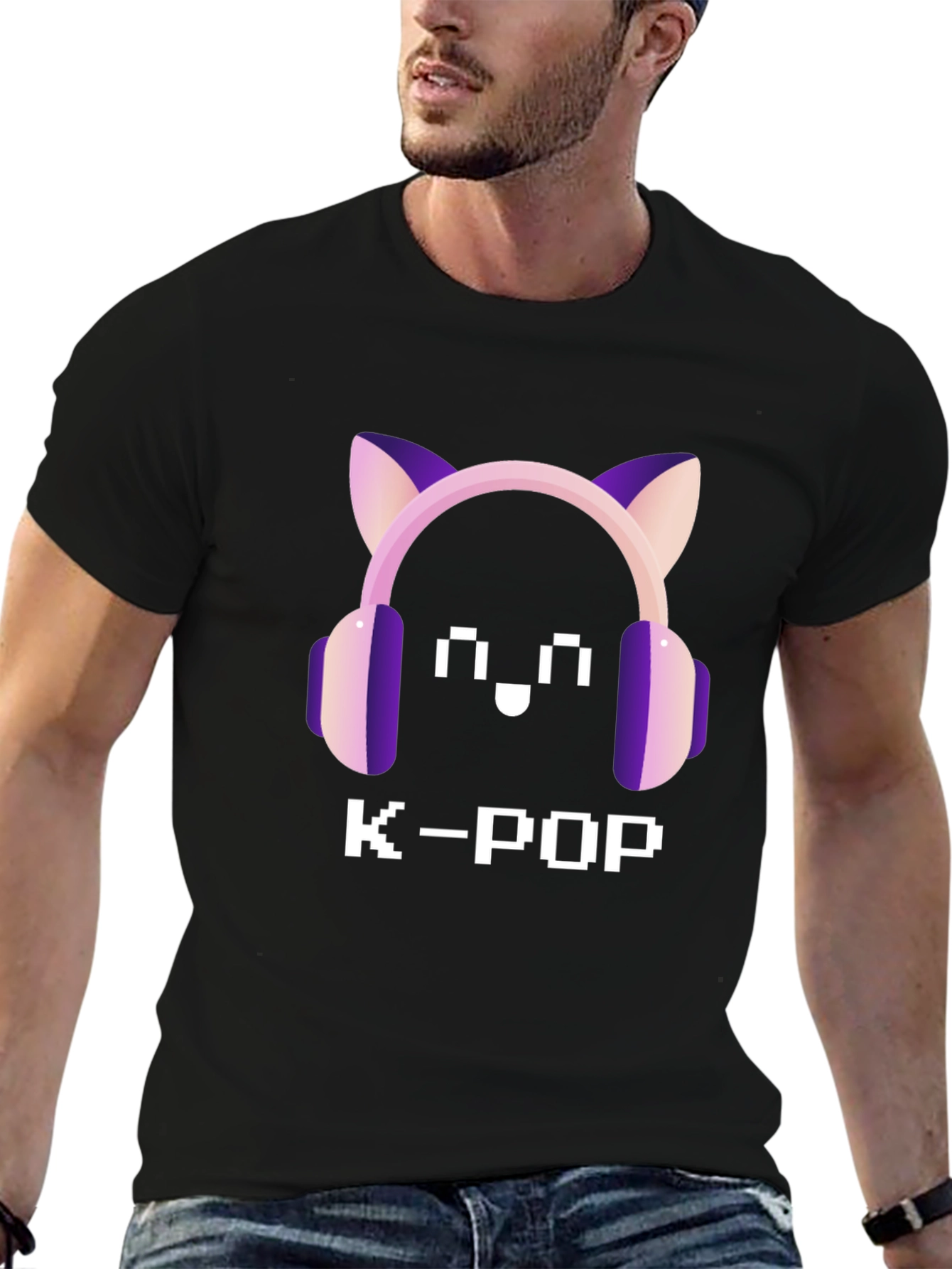 K-Pop Pixel Cat Headphone T-Shirt