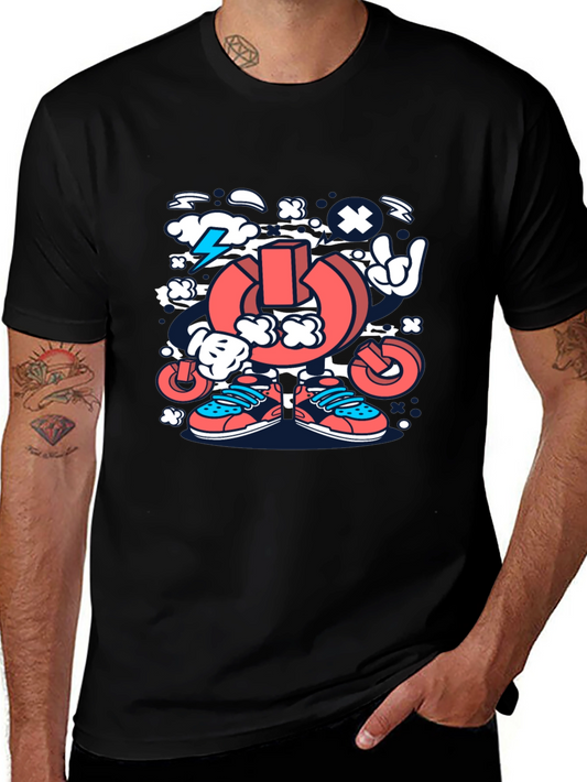 Cartoon Power Button Black T-Shirt