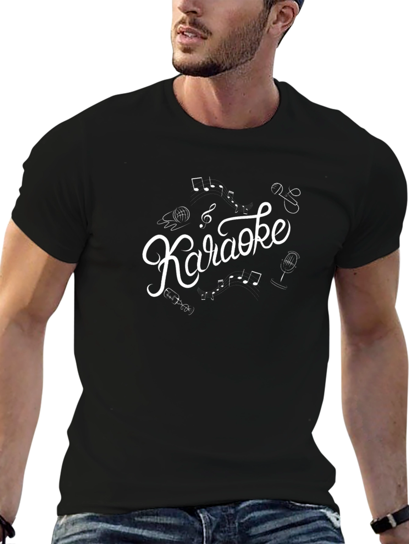 Karaoke T-Shirt - Music Notes and Microphone Design