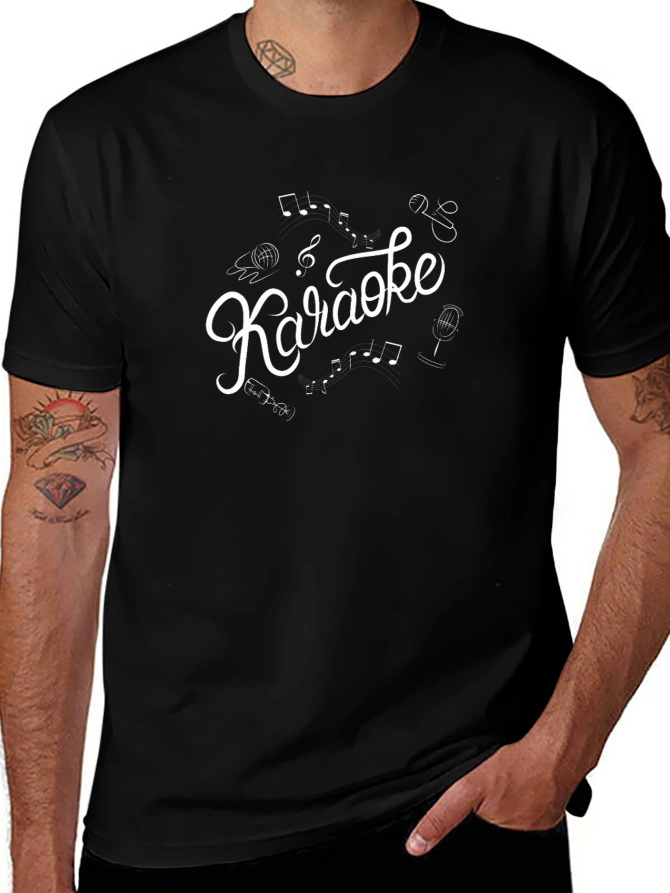 Karaoke T-Shirt - Music Notes and Microphone Design