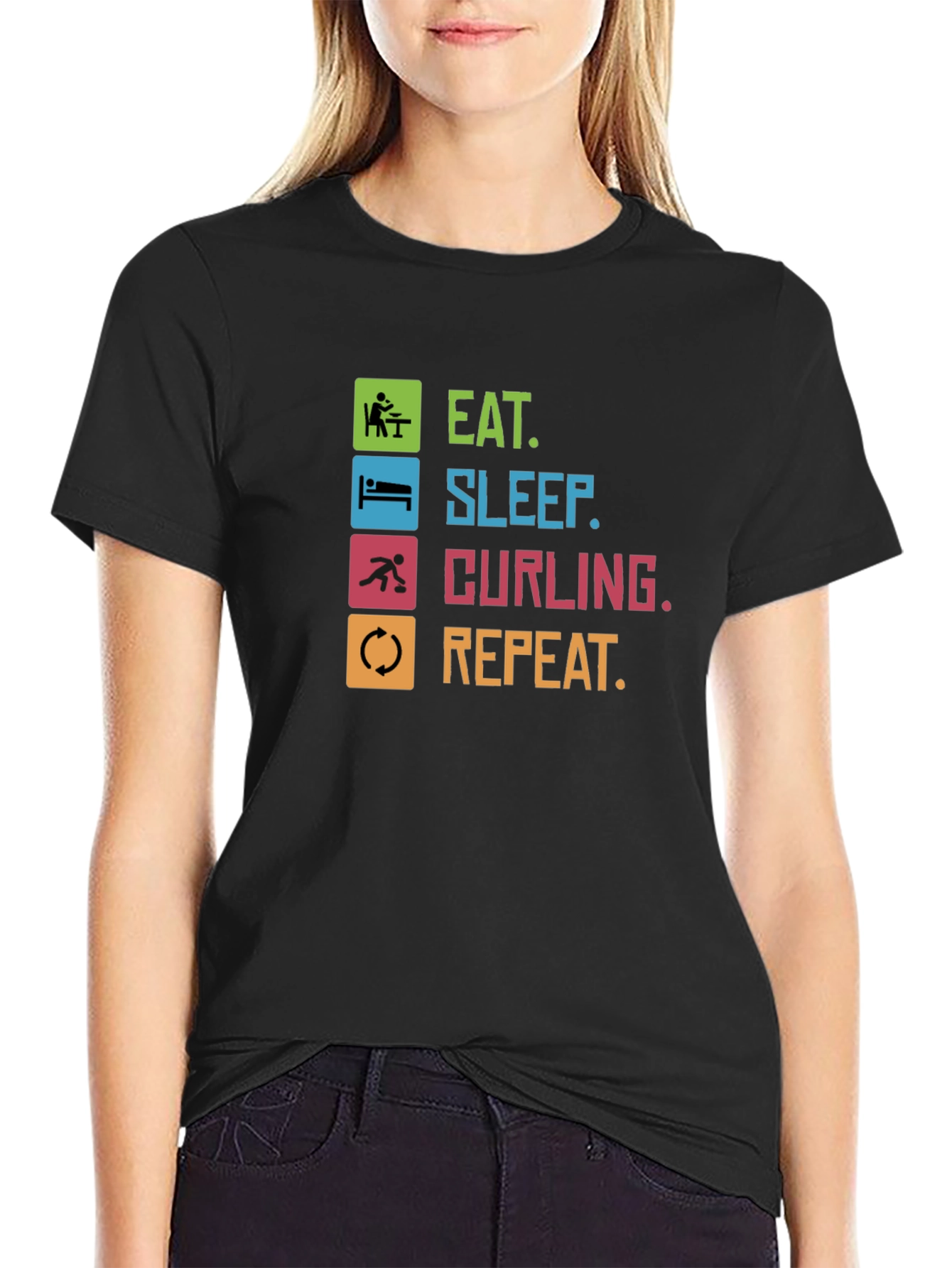 Eat Sleep Curling Repeat T-Shirt Funny Sports Tee