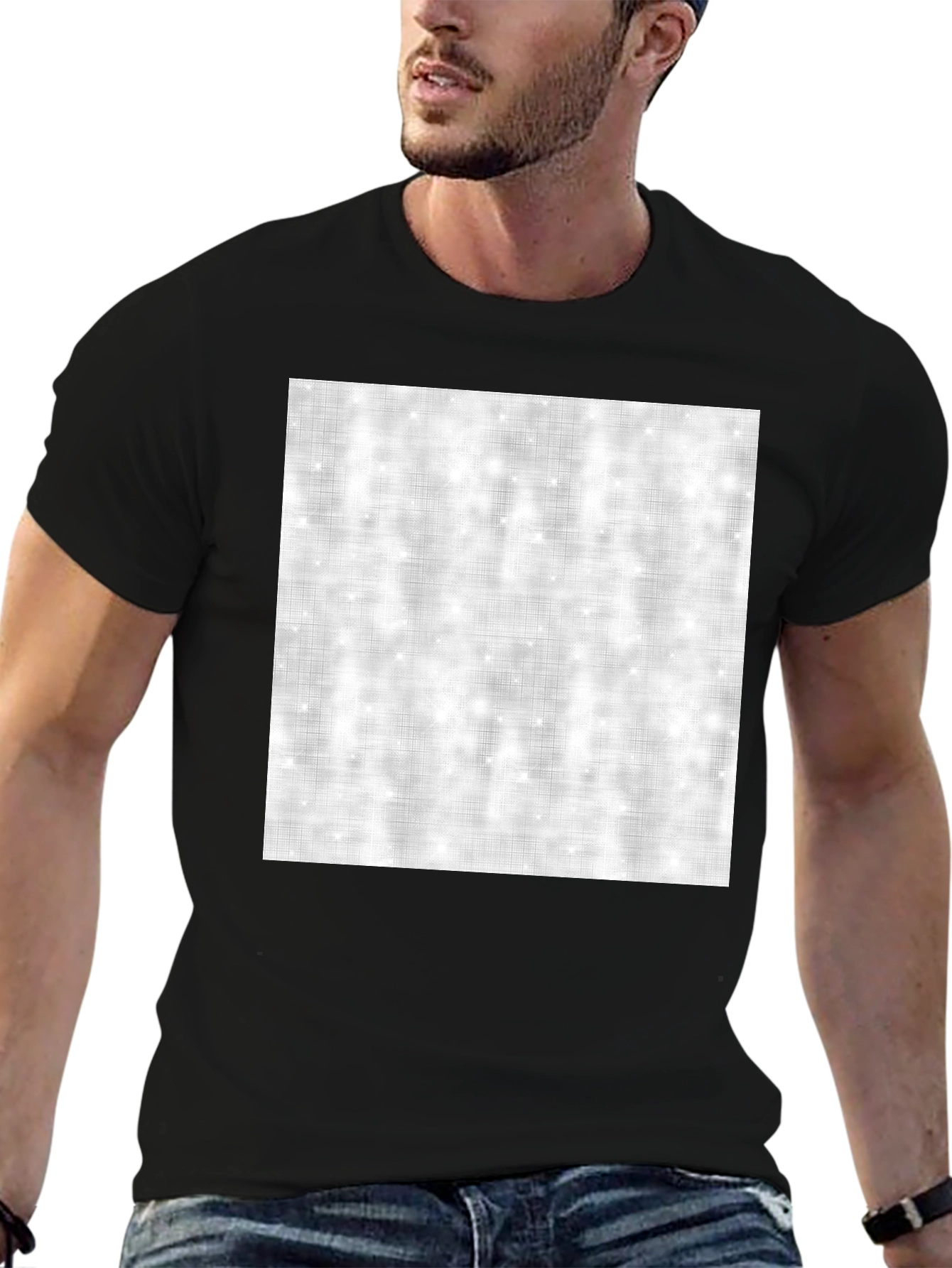Mens Black T-Shirt with Abstract Square Design