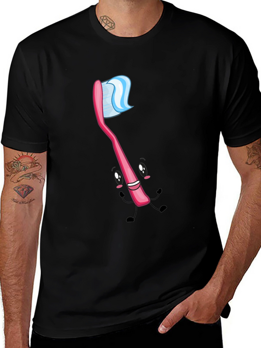 Fun Toothbrush Graphic Tee - Black Cotton Blend