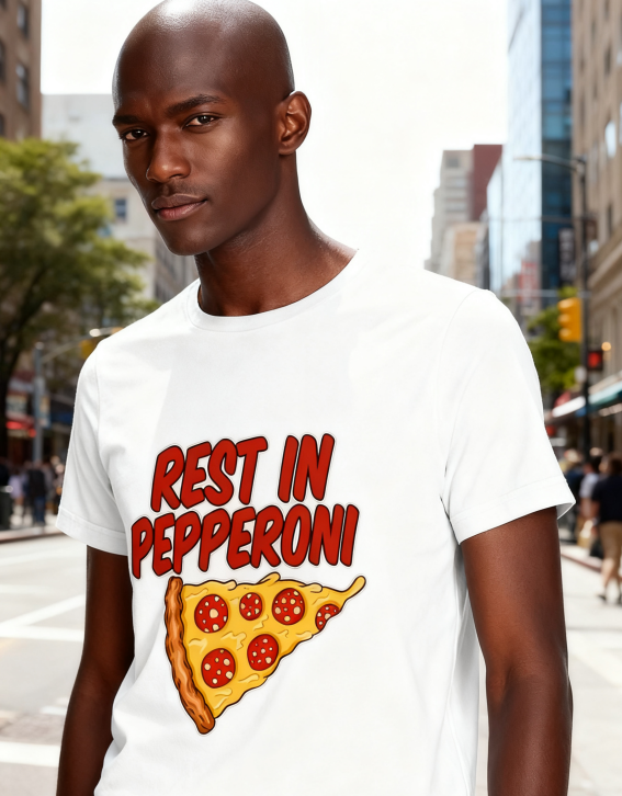 Chic Pizza Print Black T-shirt