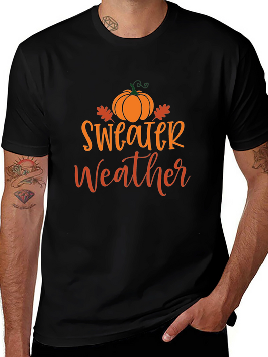 Sweater Weather Black T-Shirt with Pumpkin Design
