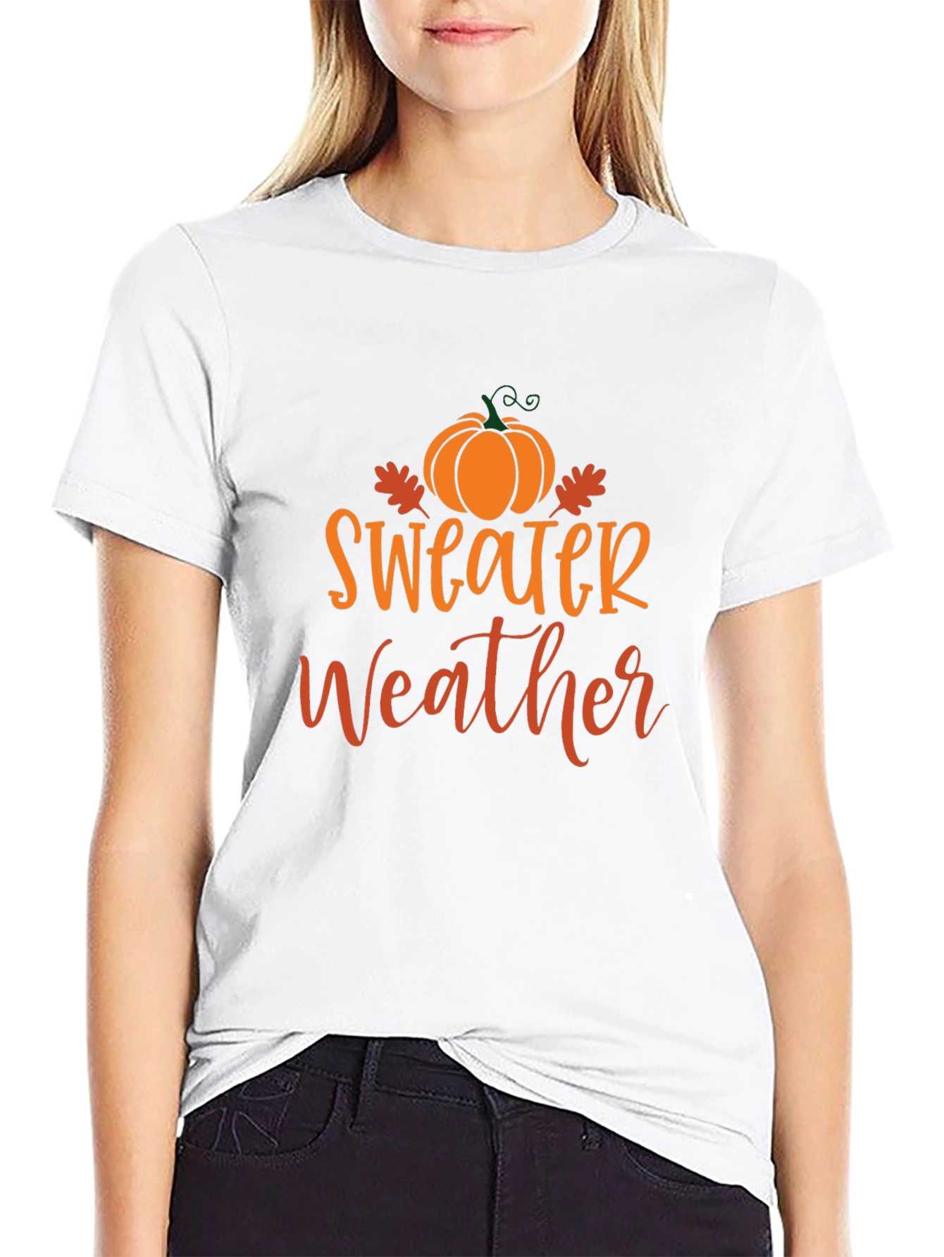 Sweater Weather Black T-Shirt with Pumpkin Design