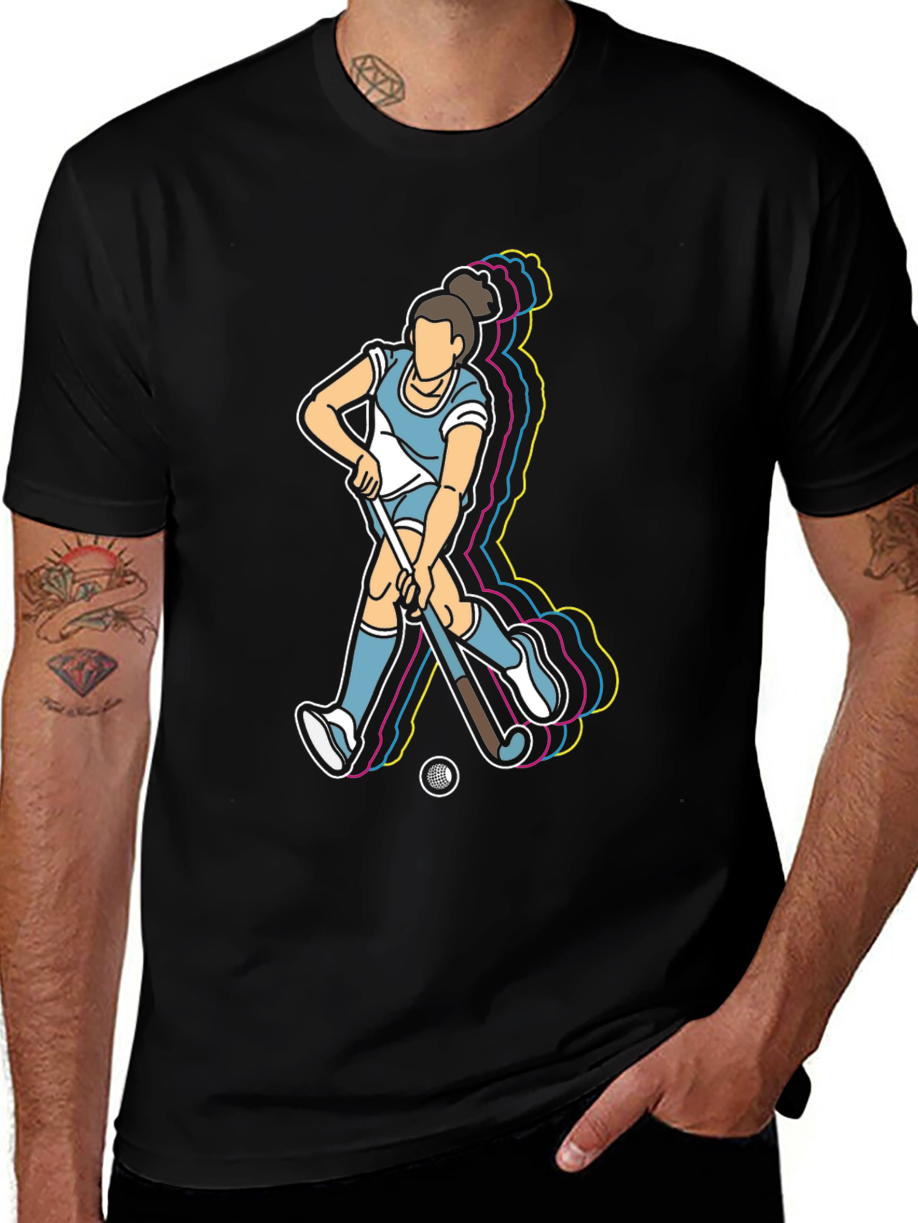 Hockey Player Graphic T-Shirt - Black