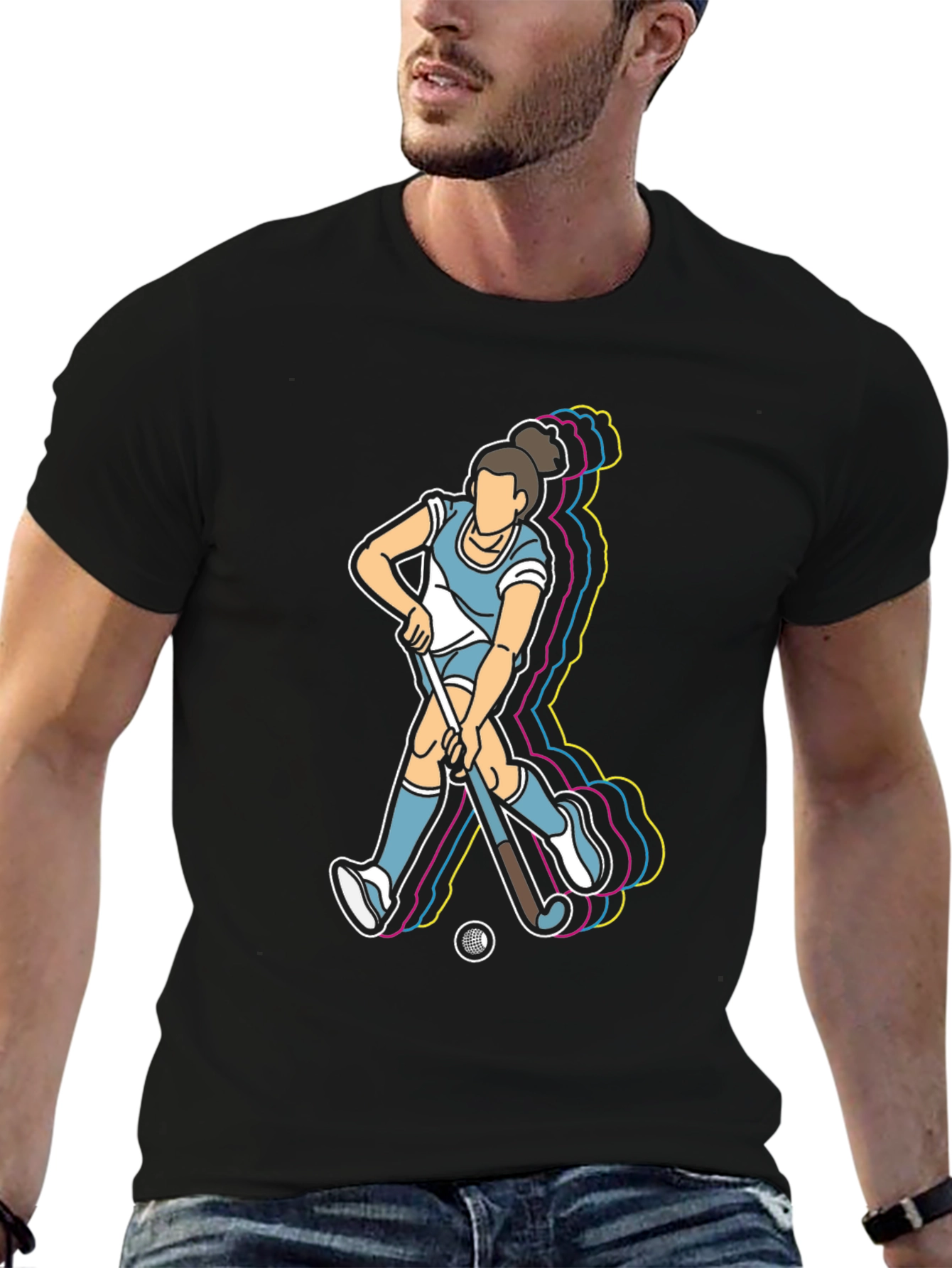 Hockey Player Graphic T-Shirt - Black