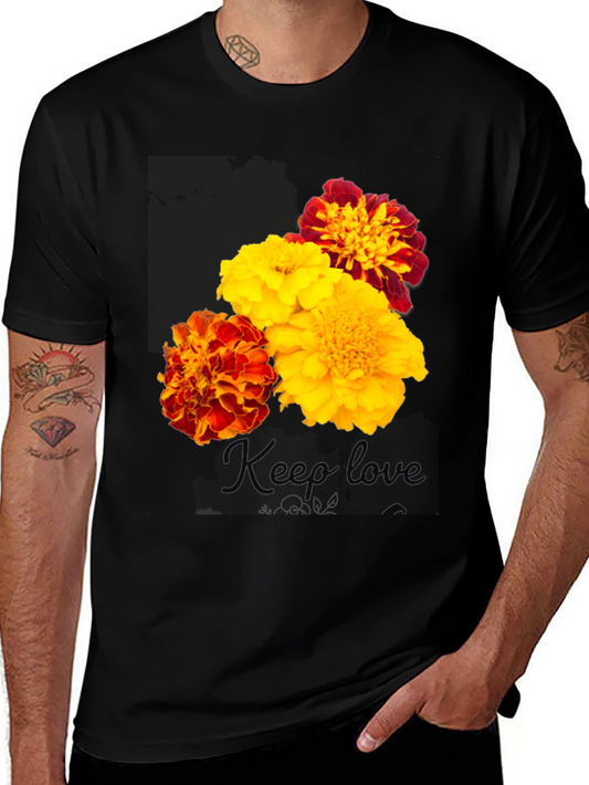 Floral Marigold Graphic Print T-Shirt - Black