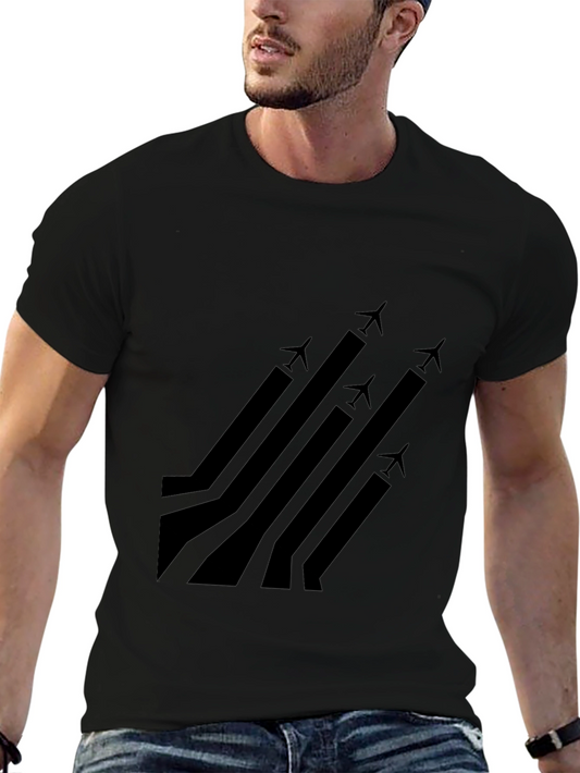 Stylish Black Airplane Graphic T-Shirt