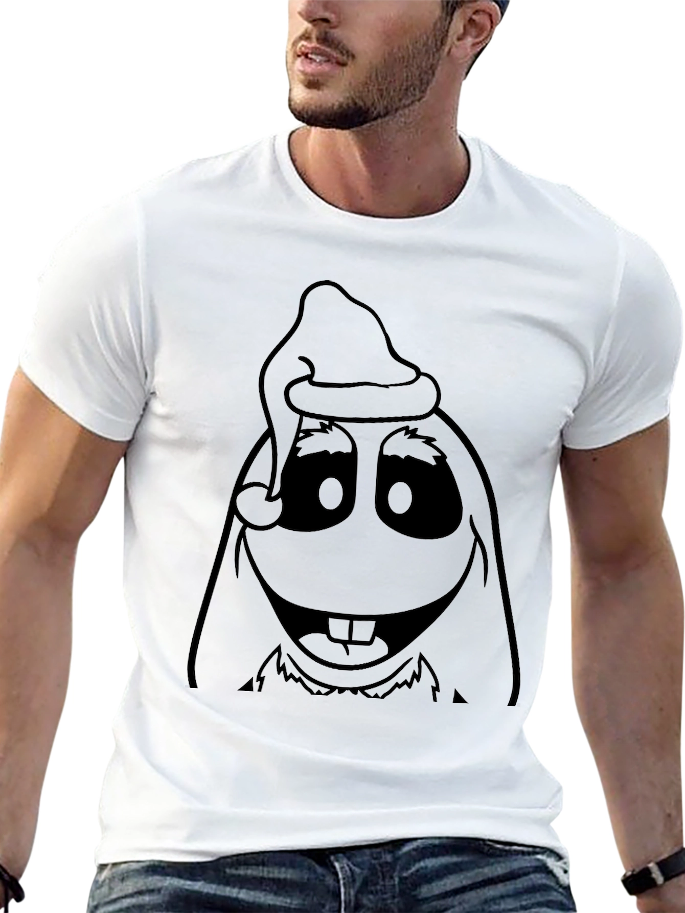 Funny Monster with Santa Hat Graphic T-Shirt