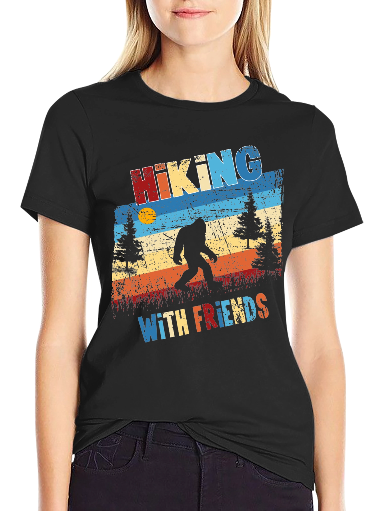 Hiking with Friends T-Shirt - Bigfoot Silhouette