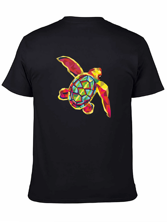 Geometric Sea Turtle Graphic Tee - Black