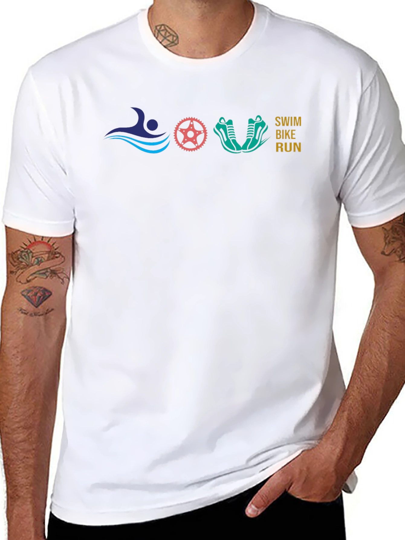 Swim Bike Run Black T-Shirt Triathlon Design