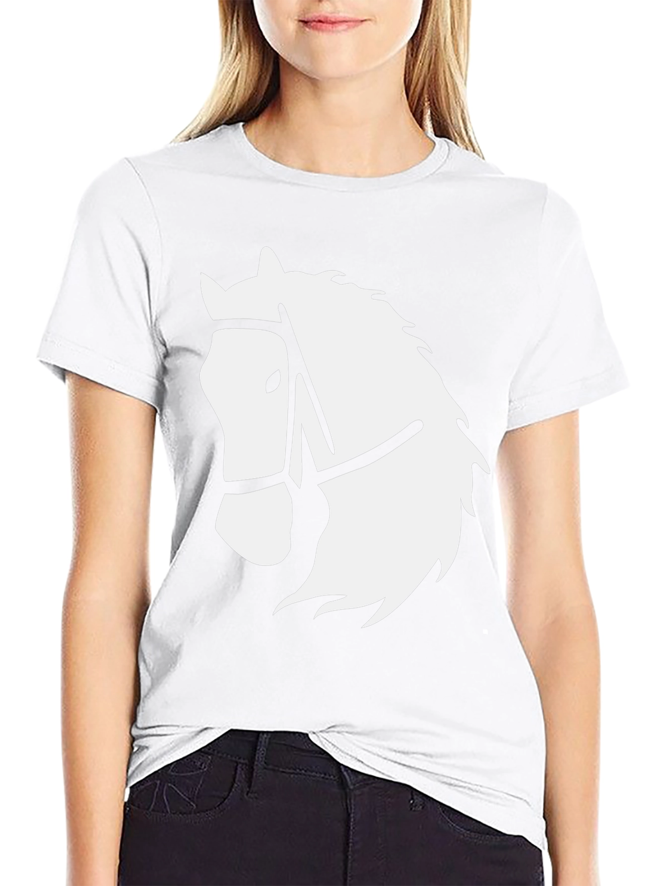 Black T-Shirt with White Horse Head Graphic