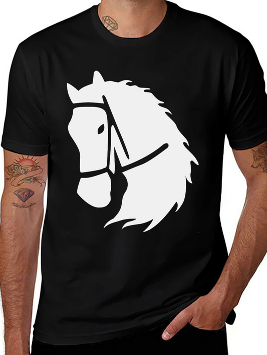 Black T-Shirt with White Horse Head Graphic
