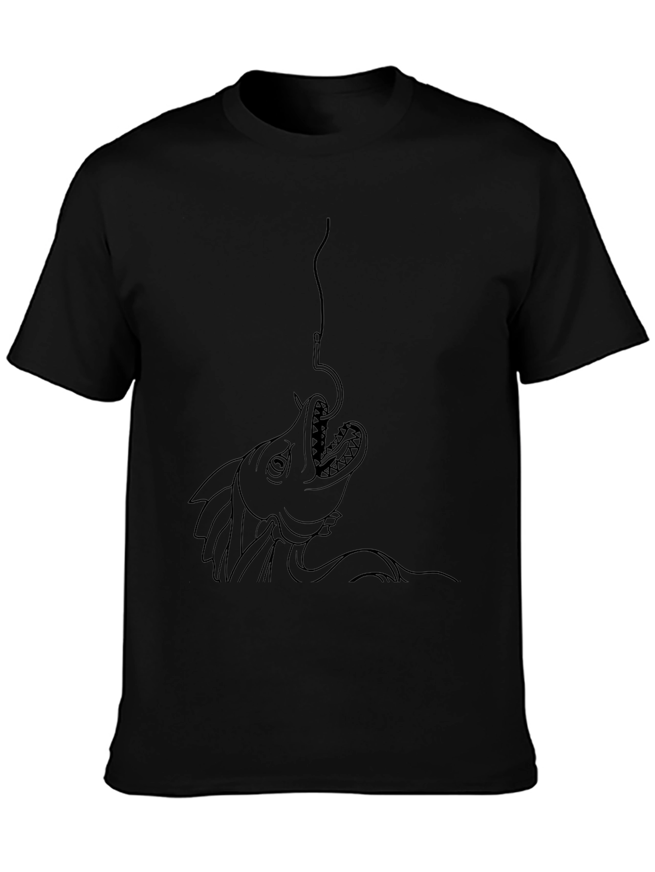 Black T-Shirt with Fish Hook Graphic Print