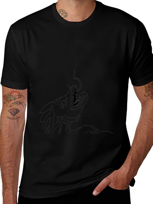 Black T-Shirt with Fish Hook Graphic Print