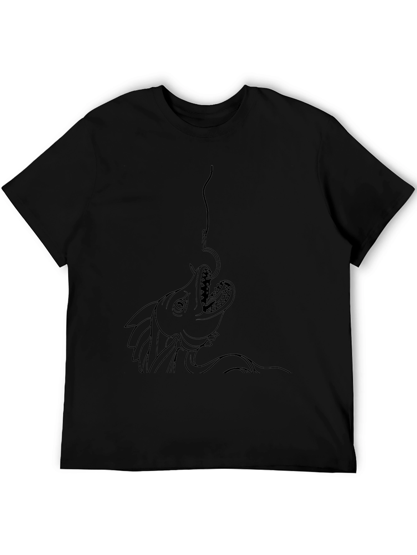 Black T-Shirt with Fish Hook Graphic Print