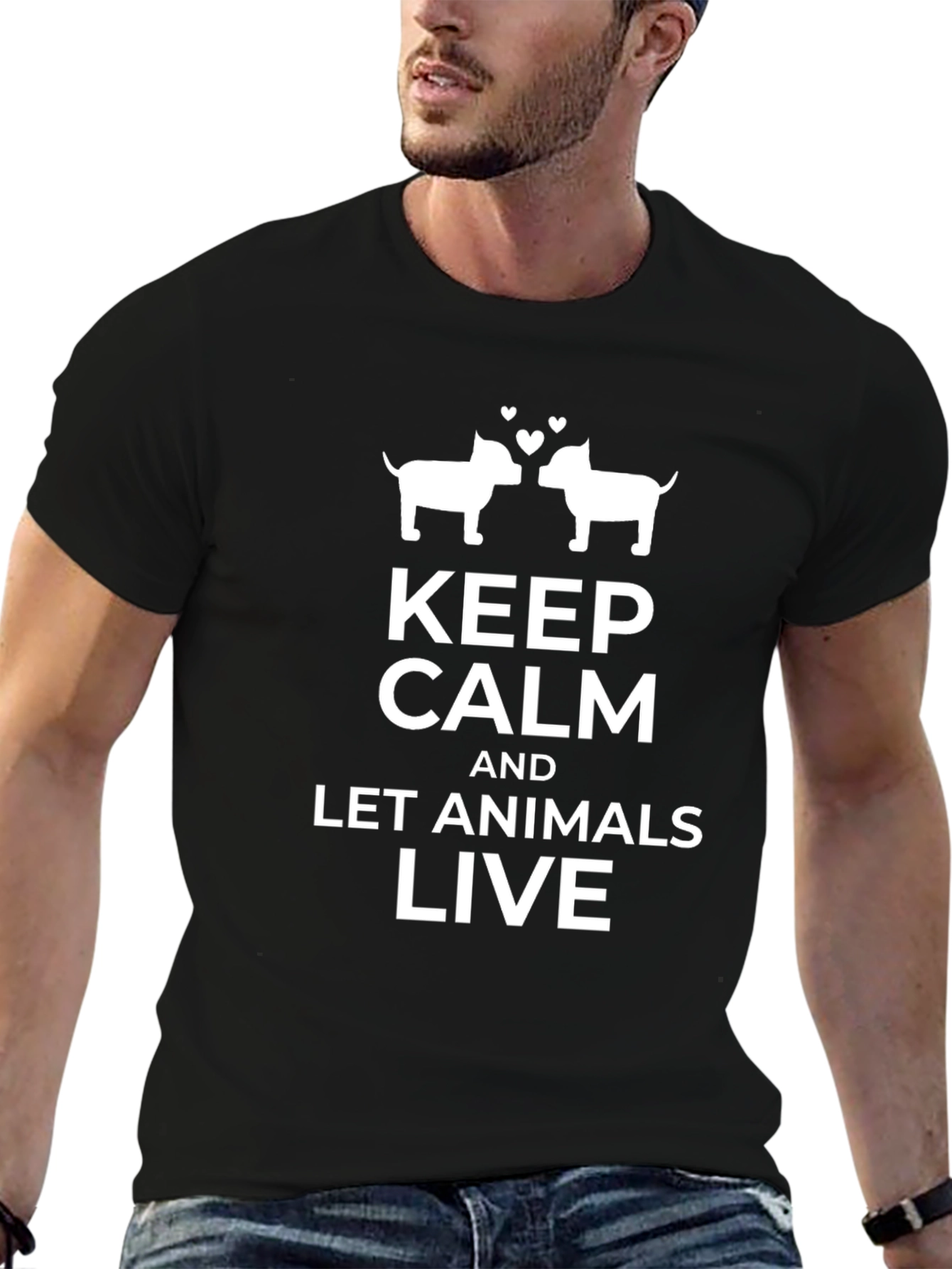 Keep Calm Let Animals Live Graphic Tee - Black