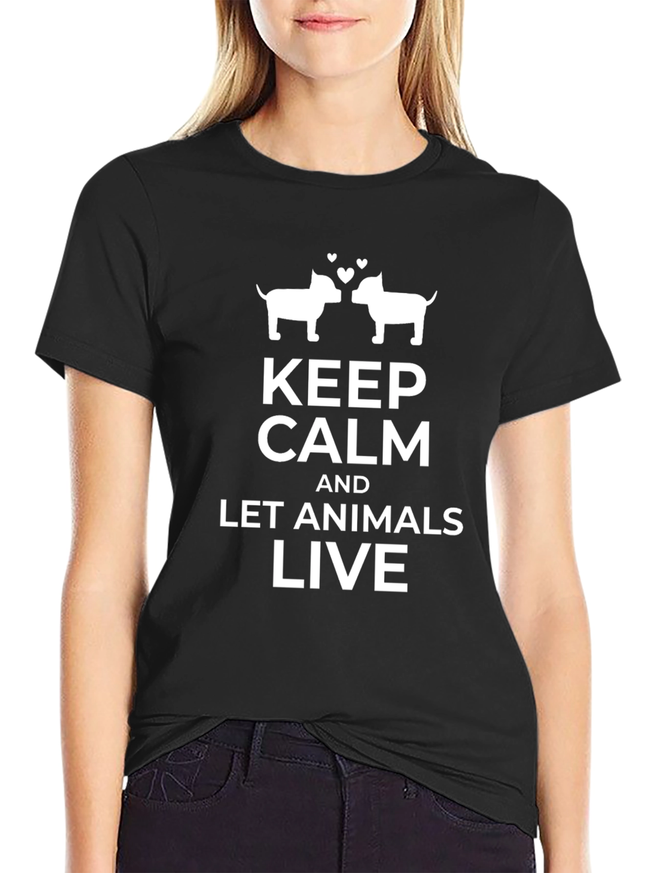 Keep Calm Let Animals Live Graphic Tee - Black