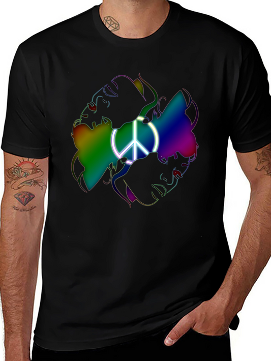 Peace Sign Rainbow Faces Graphic T-Shirt
