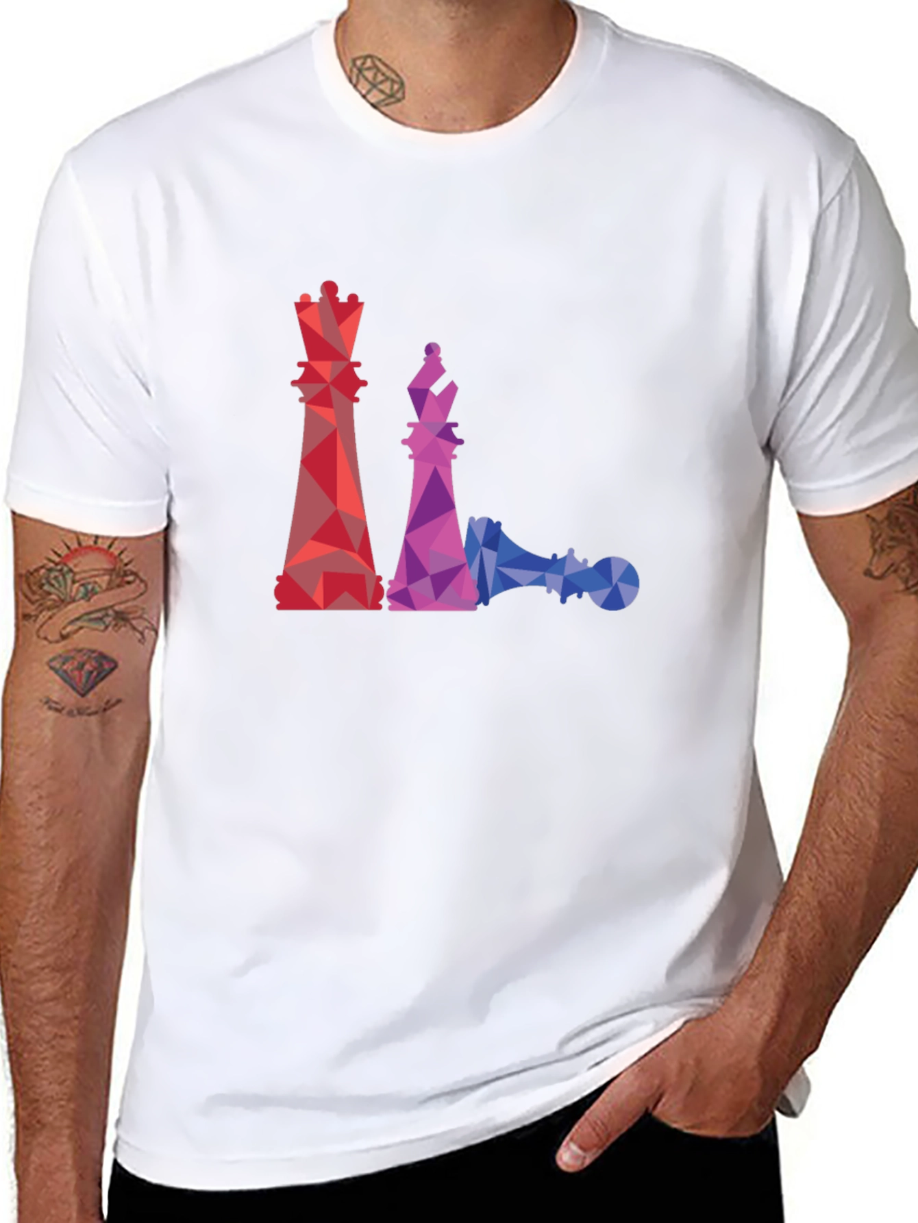 Geometric Chess Piece Graphic Tee - Black