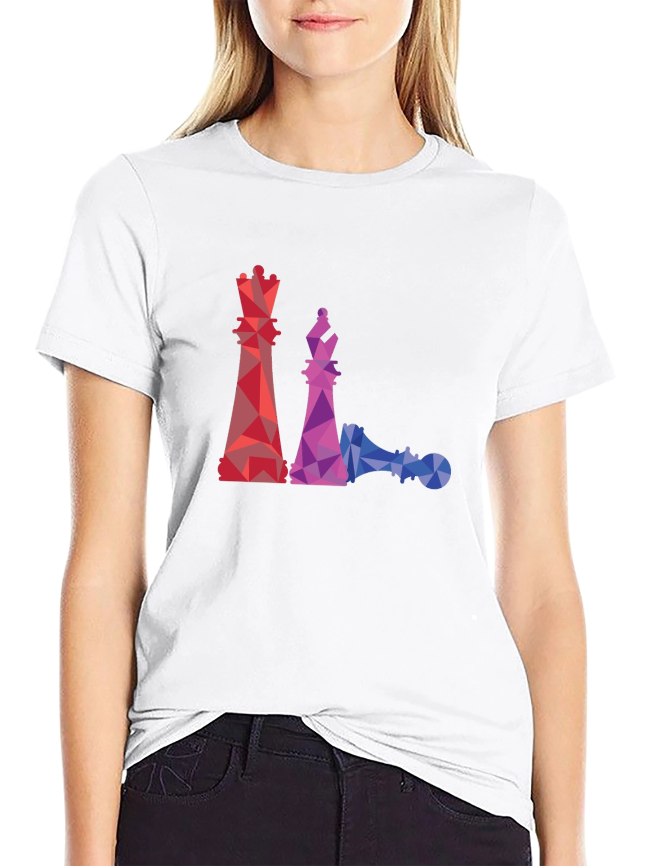 Geometric Chess Piece Graphic Tee - Black