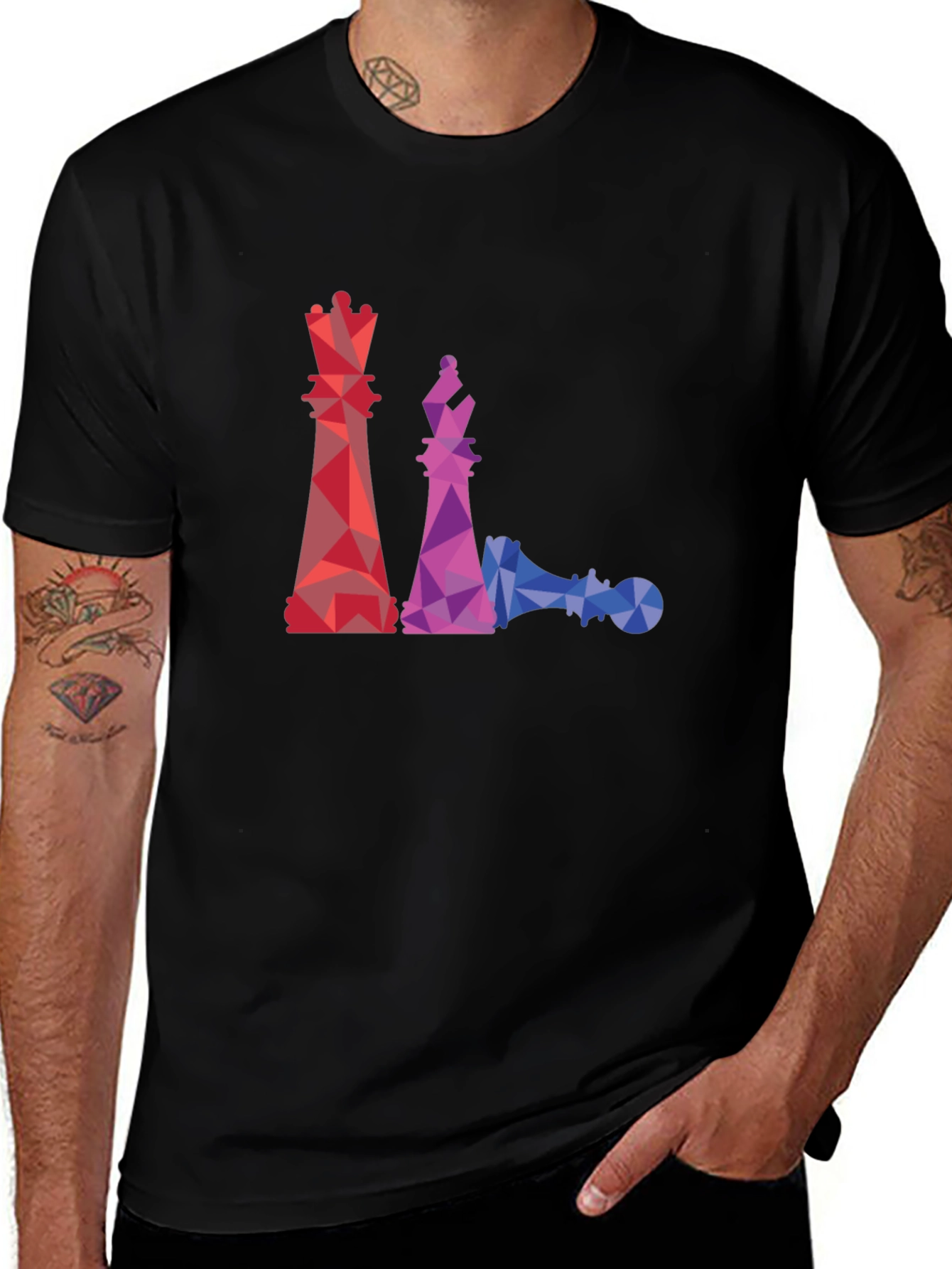 Geometric Chess Piece Graphic Tee - Black